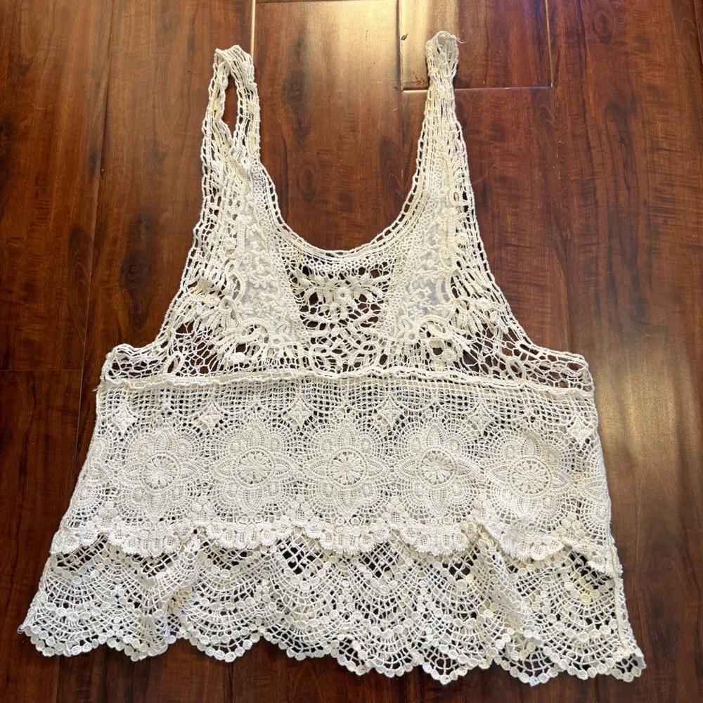 Basil Lola Crochet Ivory Cream Cottagecore Boho Delicate Feminine Tank Top S / M